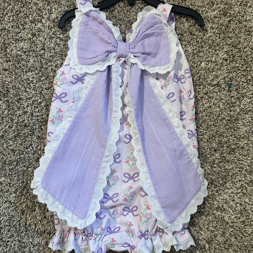 Tiny Town Smocks Adorable Purple Bow Romper